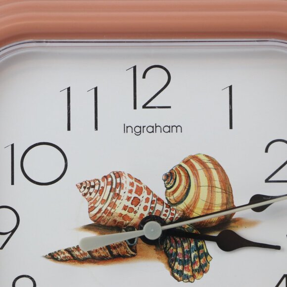 Ingraham Vintage Shells Plastic Square Quartz Salmon Pink Wall Clock Made in USA - Picture 2 of 12